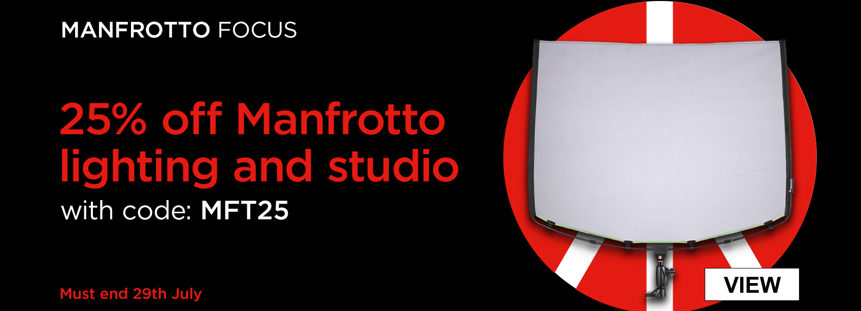 25% off Manfrotto Lighting and Studio with code MFT25