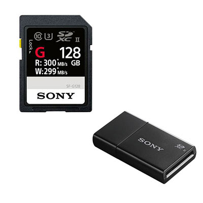 Sony G Series 128GB UHS-II 299 MB/Sec SDXC Card +  UHS-II SD Memory Card Reader